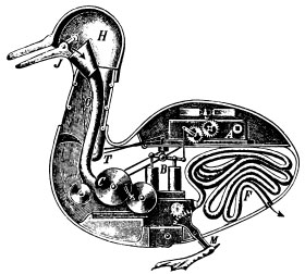 Le Canard digérateur (l'anatra digeritrice) di Jacques de Vaucanson, creato nel 1739 e considerato il primo automa capace di digestione