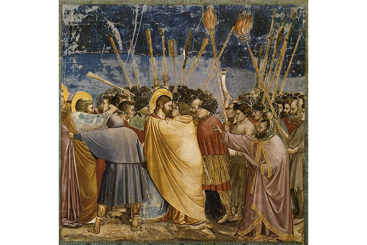 Giotto da Bondone, Bacio di Giuda (o Cattura di Cristo), affresco, 200x185 cm, 1303-1305, Cappella degli Scrovegni, Padova