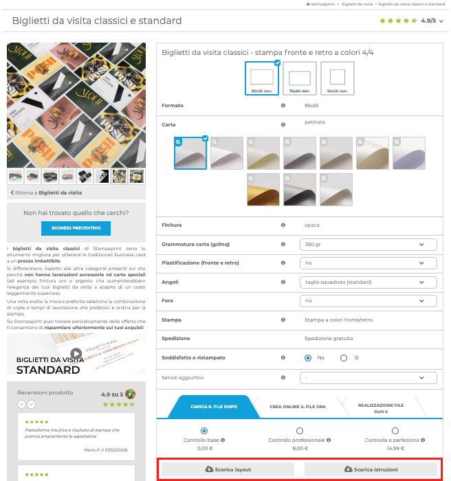 layout e istruzioni di stampa